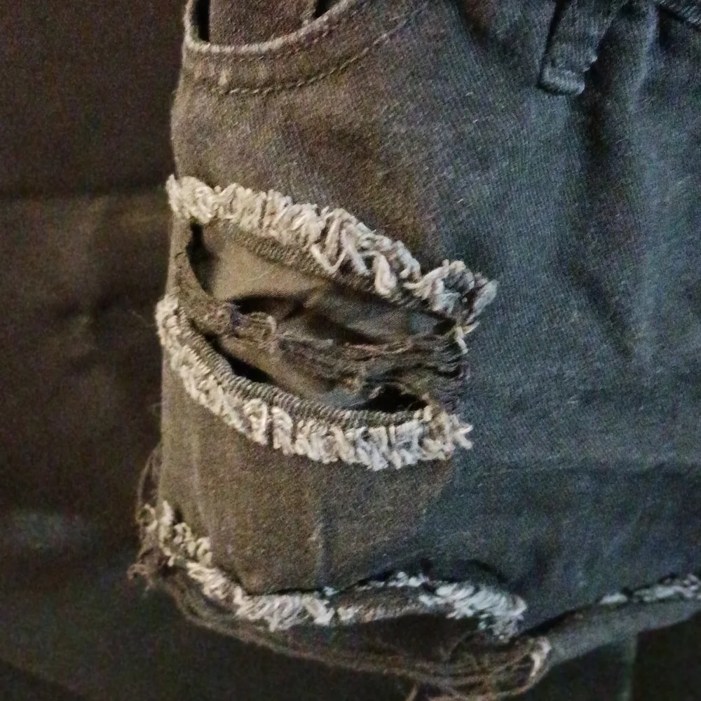 Black Distressed Maternity Denim Shorts | Over-Belly Panel | Stretch | Casual - Picture 8 of 9